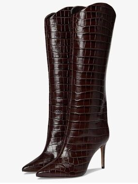 SCHUTZ Maryana Croc Embossed Leather Knee High Boots Dark Chocolate Size 6.5